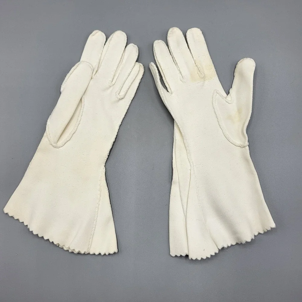 Hansen Vintage Formal Gloves Womens Scalloped Edge Mid-Century Cream 3 Sets